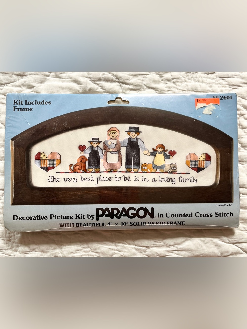 NEW Vtg Paragon Needlecraft Kit 2601 Loving Family Cross Stitch 4x10 Wood Frame